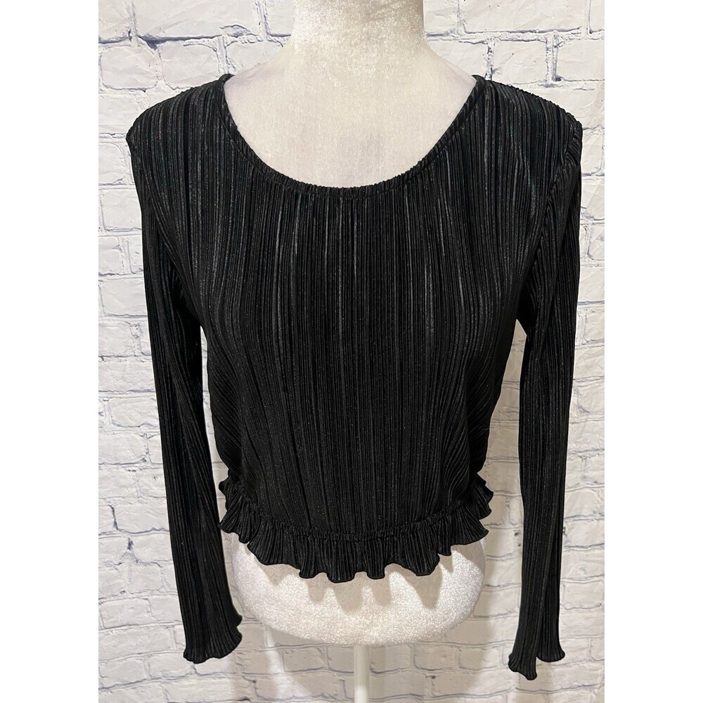 Kirious Los Angeles Pleated Crinkle Blouse long sleeves open back Size Large